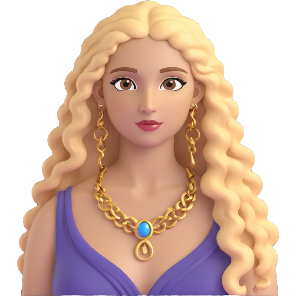 attractive Greek woman with long curly hair and light skin wearing gold Greek jewelry emoji