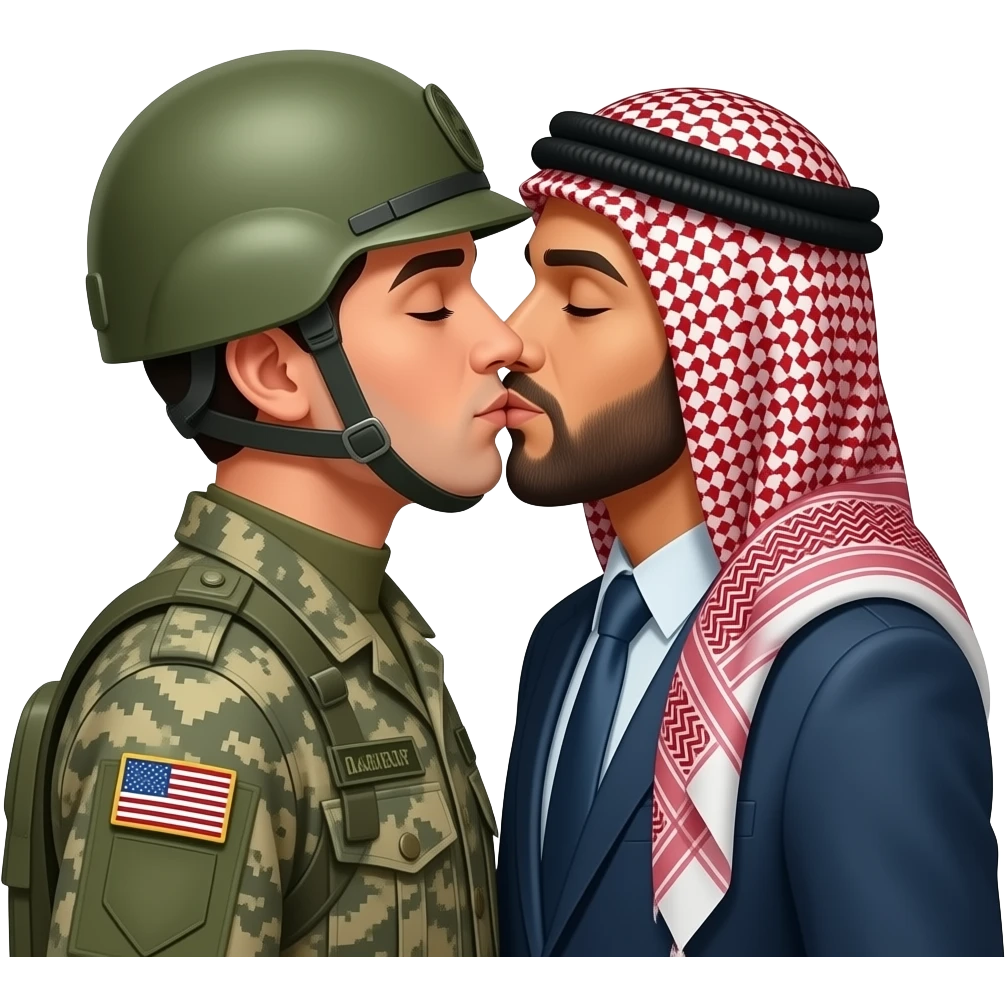 Soldier and Arab man kissing emoji