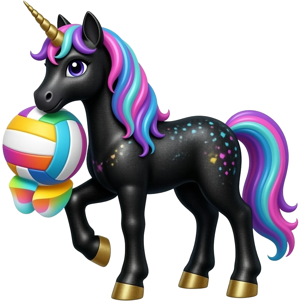 make a black glitter alicorn with a rainbow volleyball under one of its hoove emoji