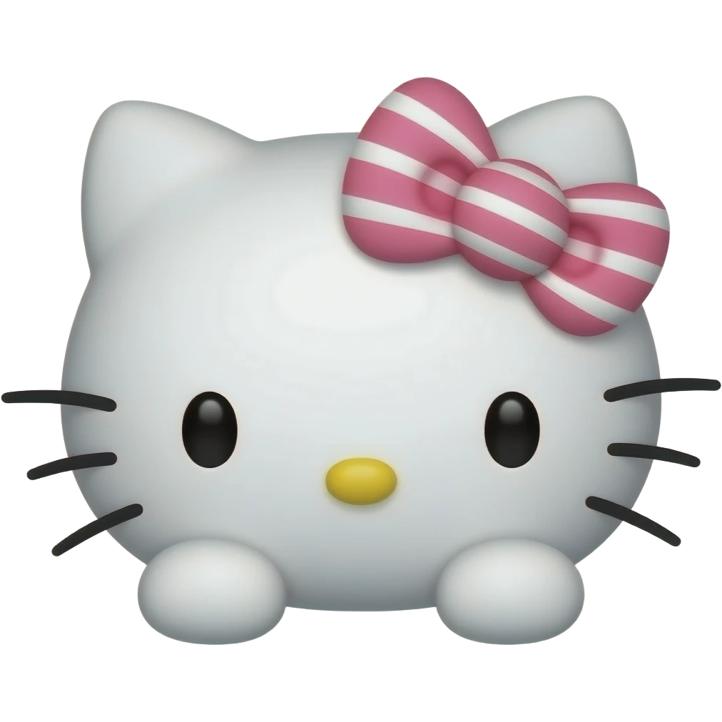 Hello Kitty head with two front paws and a pink and white striped bow emoji