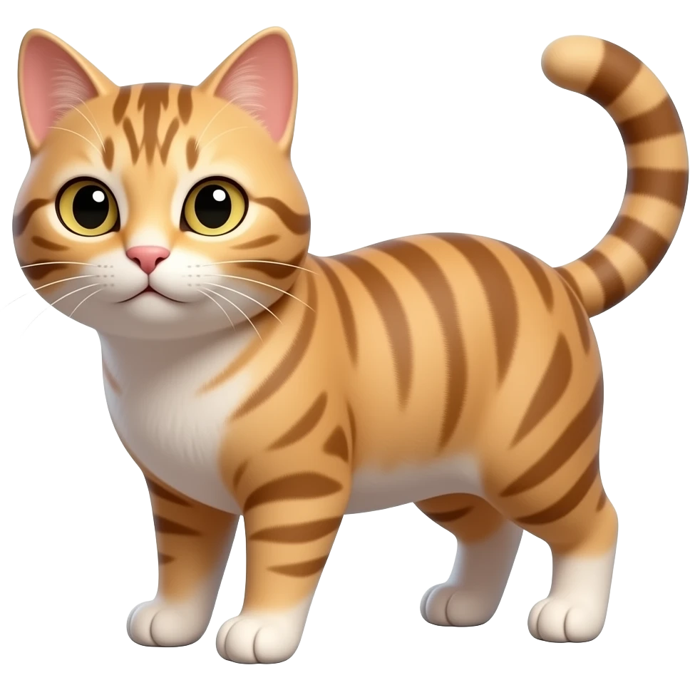 Glossy 3D rendered cat emoji with full body, front-facing, slightly rounded edges, soft shading, white background emoji