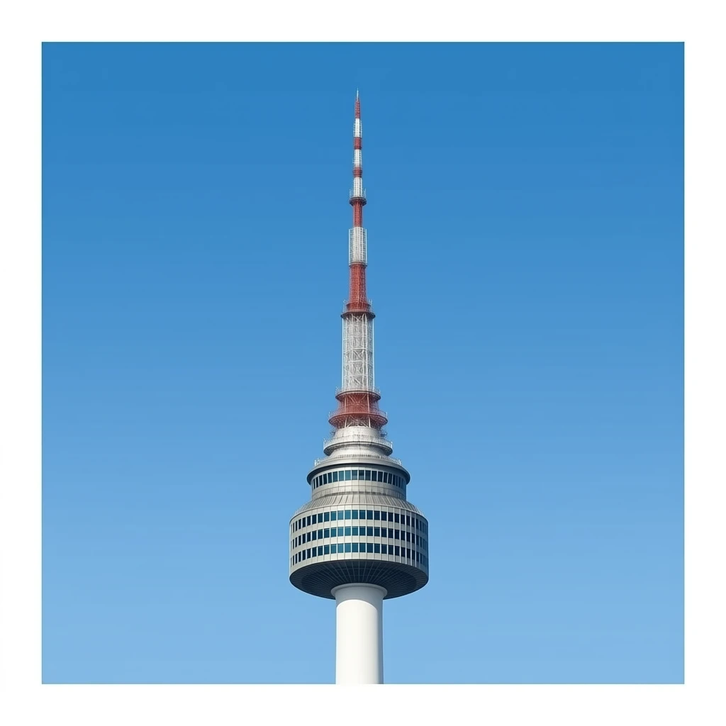 Namsan Seoul Tower, centered, isolated on clean blue sky background, minimal composition, no people, no text, clean aesthetic, realistic photography emoji