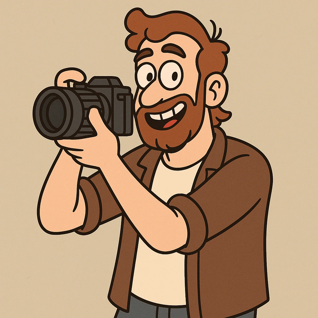 man posing with a camera, simple background emoji