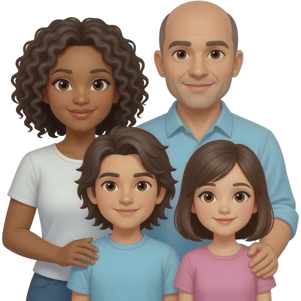 Mama locken, Papa Glatze  Sohn langen Haaren  und Tochter Haaren bis zum Schultern emoji