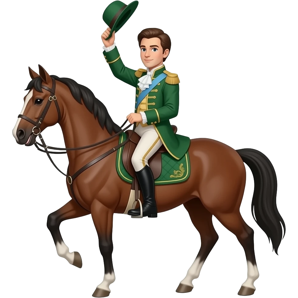 prince using green vintage in a horse holding high one hat emoji