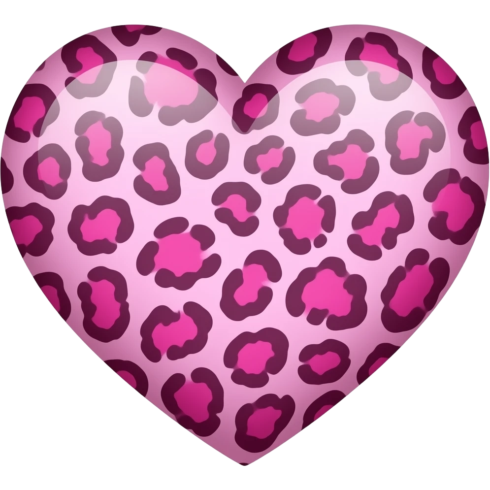kawaii pink leopard heart emoji, heart shape with pink leopard pattern, simple cute icon style emoji