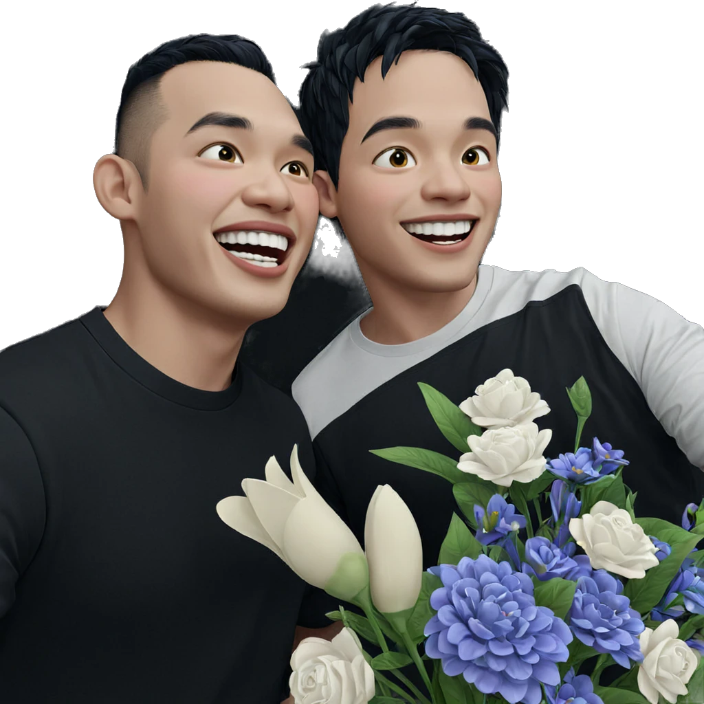 smiling boys with flowers emoji