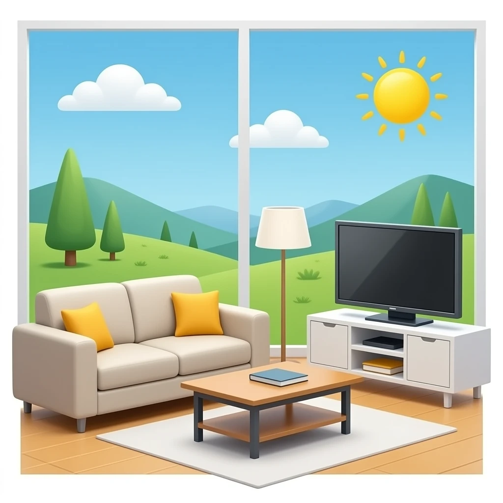 كنبة مع طاولة و تلفاز بتصميم عصري emoji