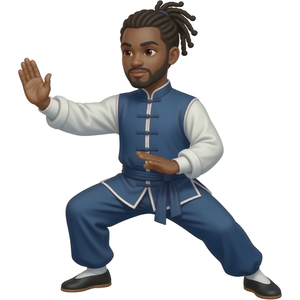 Black American with dreadlocks Kung Fu student doing tai chi emoji emoji