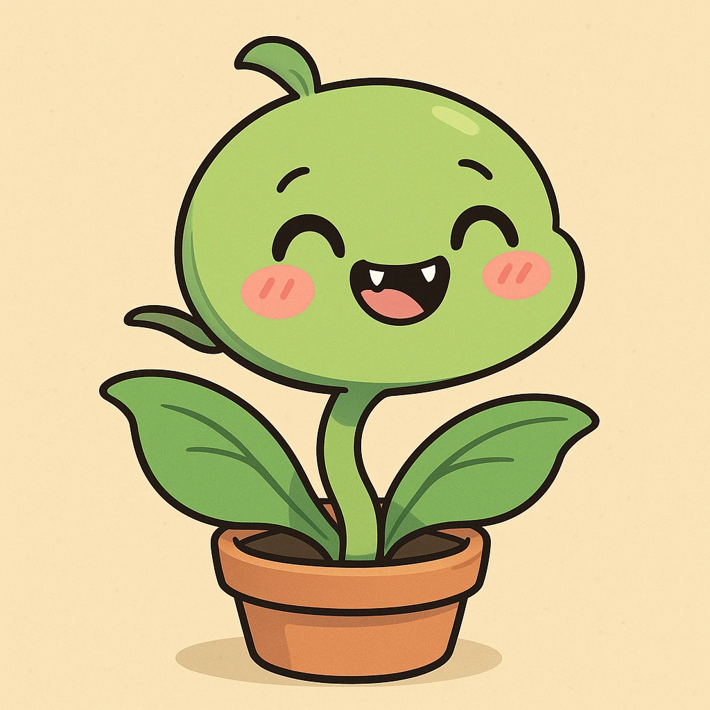 adorable kawaii venus flytrap, blushing cheeks, tiny fangs, cartoon style emoji