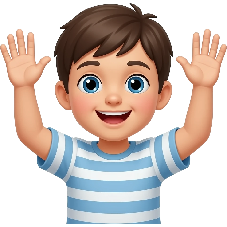 Make a kid holdung his hands in the air and saying 67 emoji