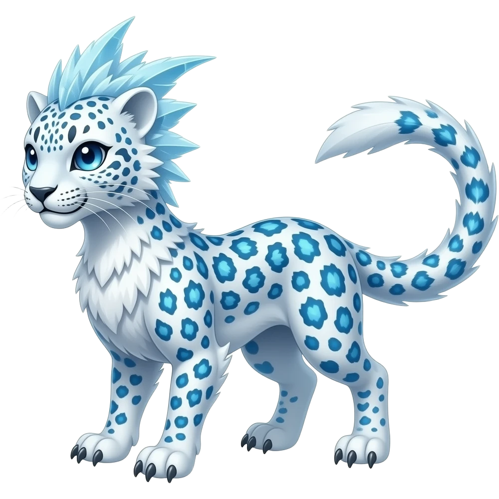 Shiny futuristic glacial icy feathery beautiful gorgeous snow-leopard-velociraptor-Absol-Charizard-Hybrid emoji