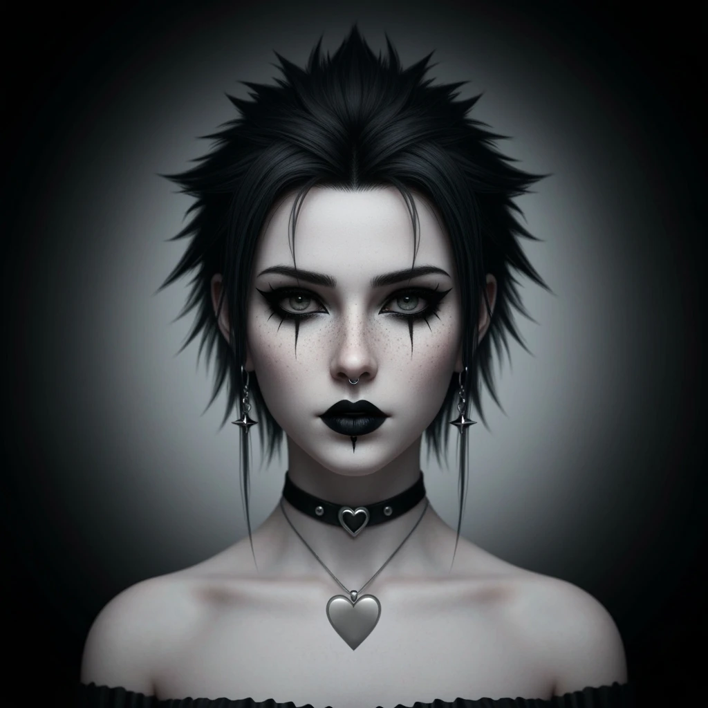 goth profile picture with a heart accent, cute, expressive, minimal, variation 4 emoji