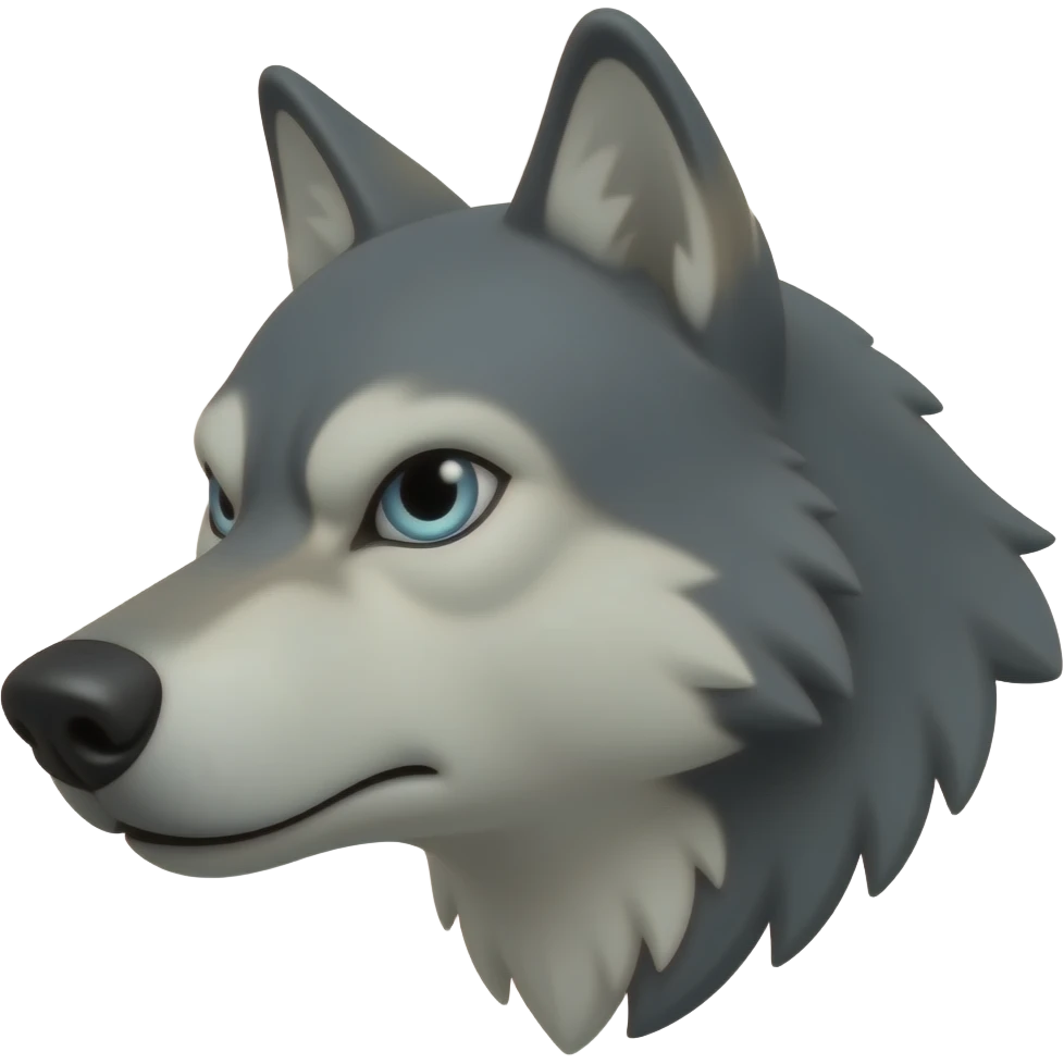 angry face gray wolf head realistic Turn sideways light blue gray eyes emoji