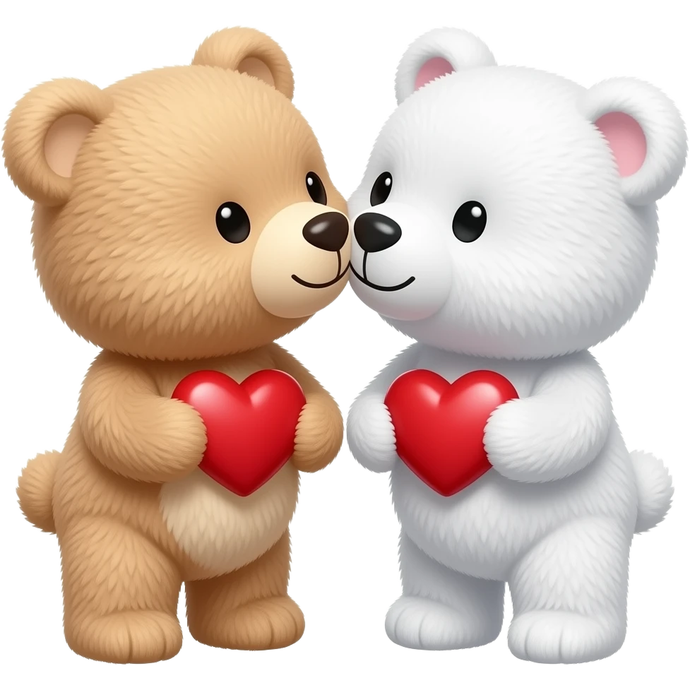 I want one light brown bear teddy kissing on cheek white bear teddy both holding heart , both a little furry emoji