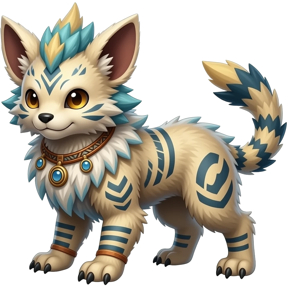 Futuristic furry fluffy floofy feathery tribal marked Genet-Absol-Kyurem-Zeraora-Primagen-fusion-creature with big wide ears emoji