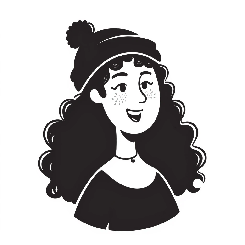 woman with dark curly hair and a beanie emoji
