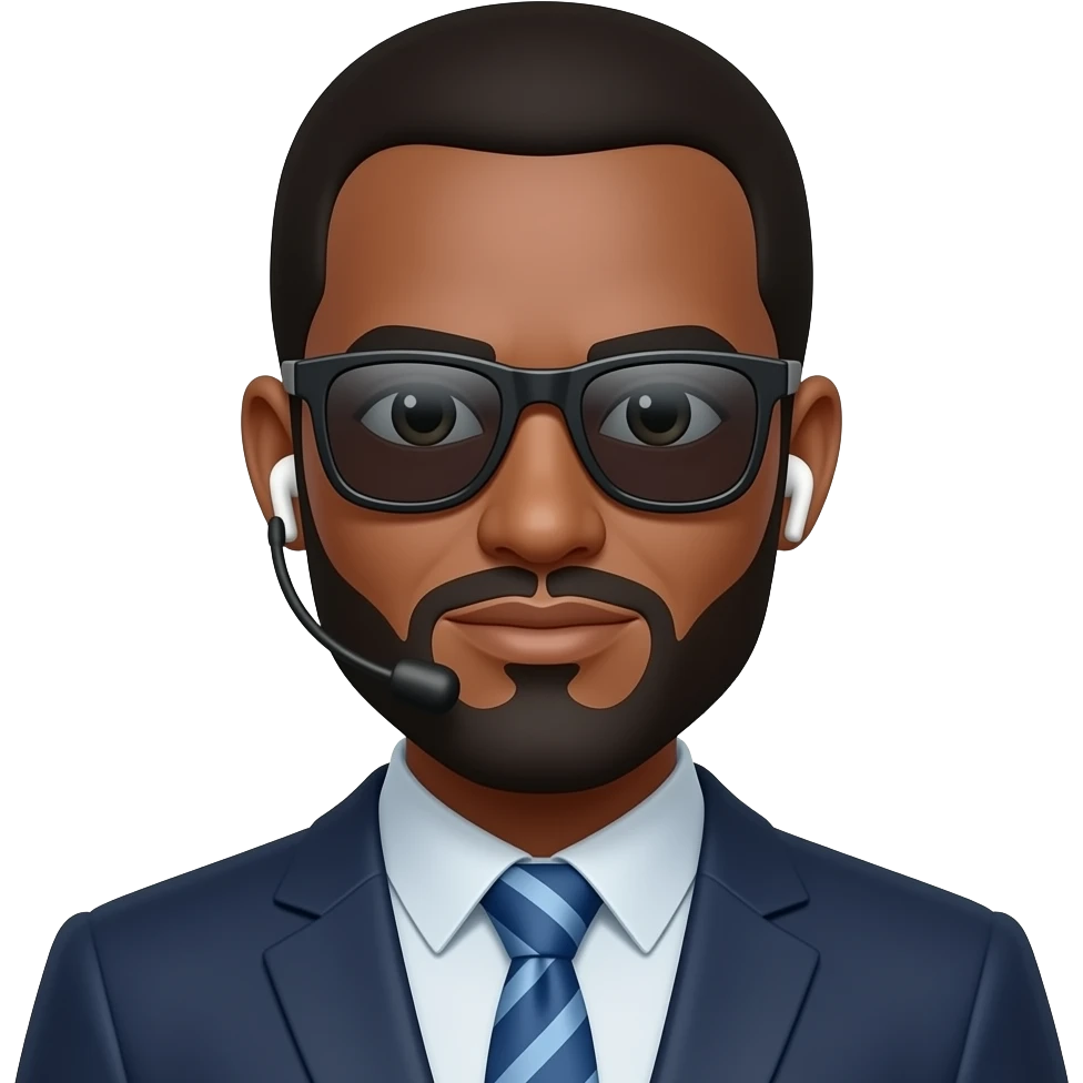brown skin Tech support boss with goate beard with sunglass and ear buds emoji