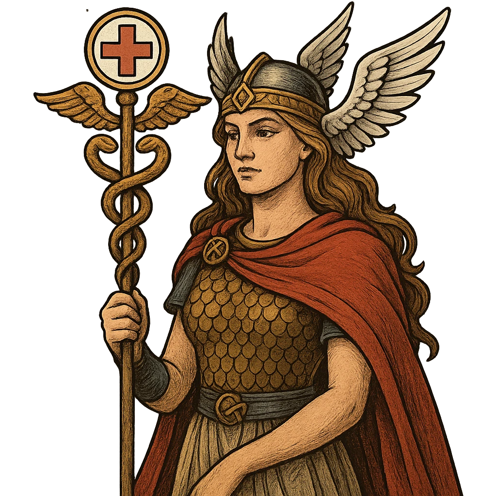 A Valkyrie holding a healing staff, blending Norse mythology with medical symbolism emoji