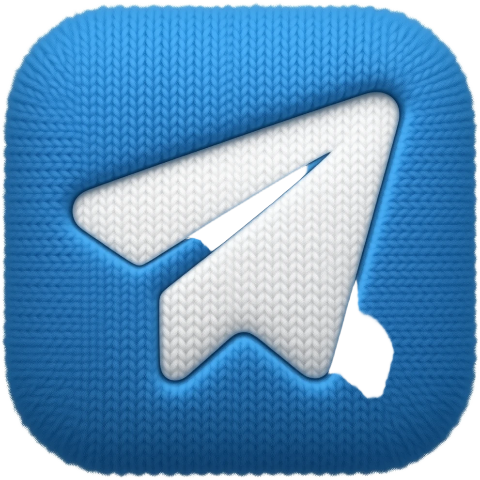 a blue square with rounded corners logo of the "Telegram" which is made of wool emoji
