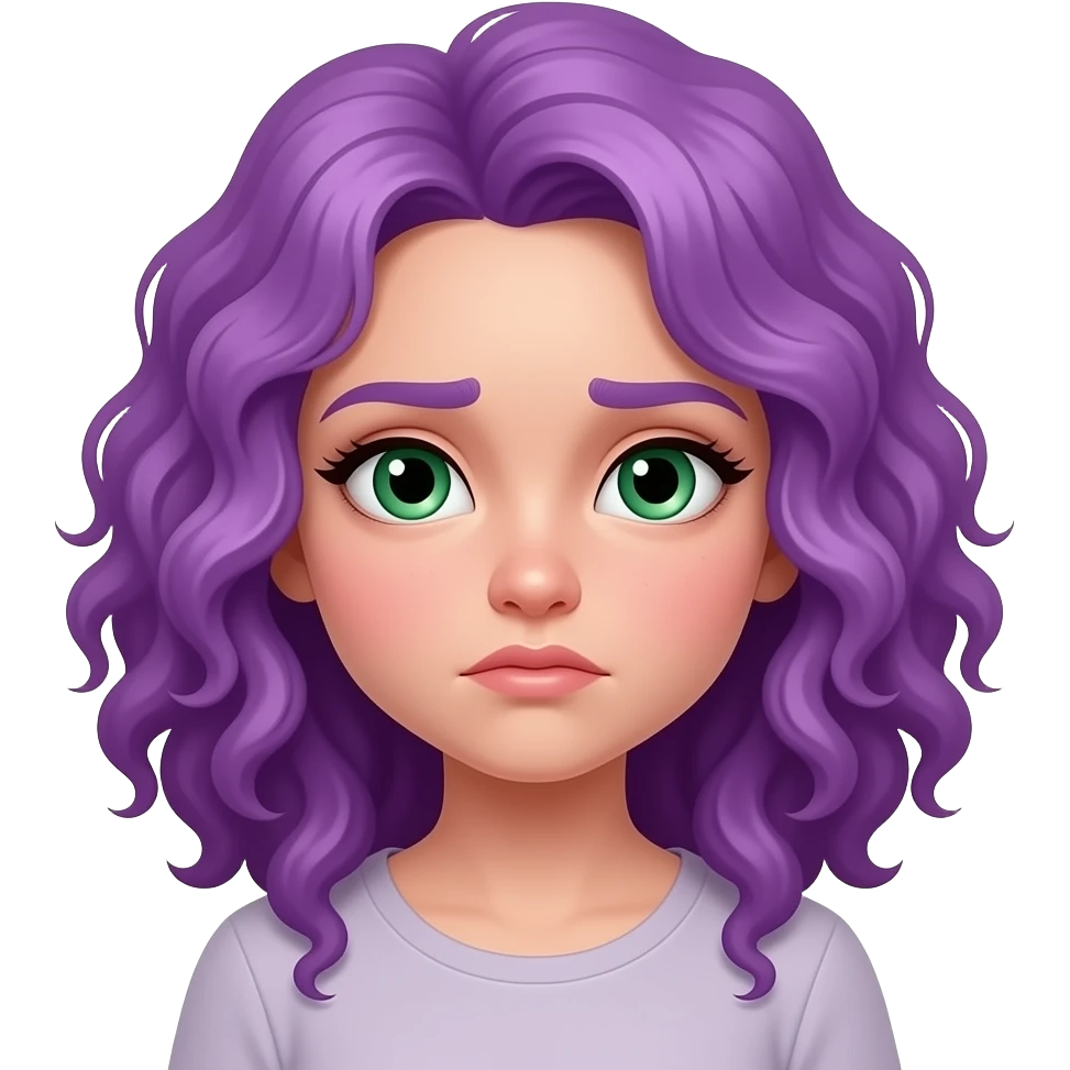 white girl with curly purple hair and green eyes bored emoji