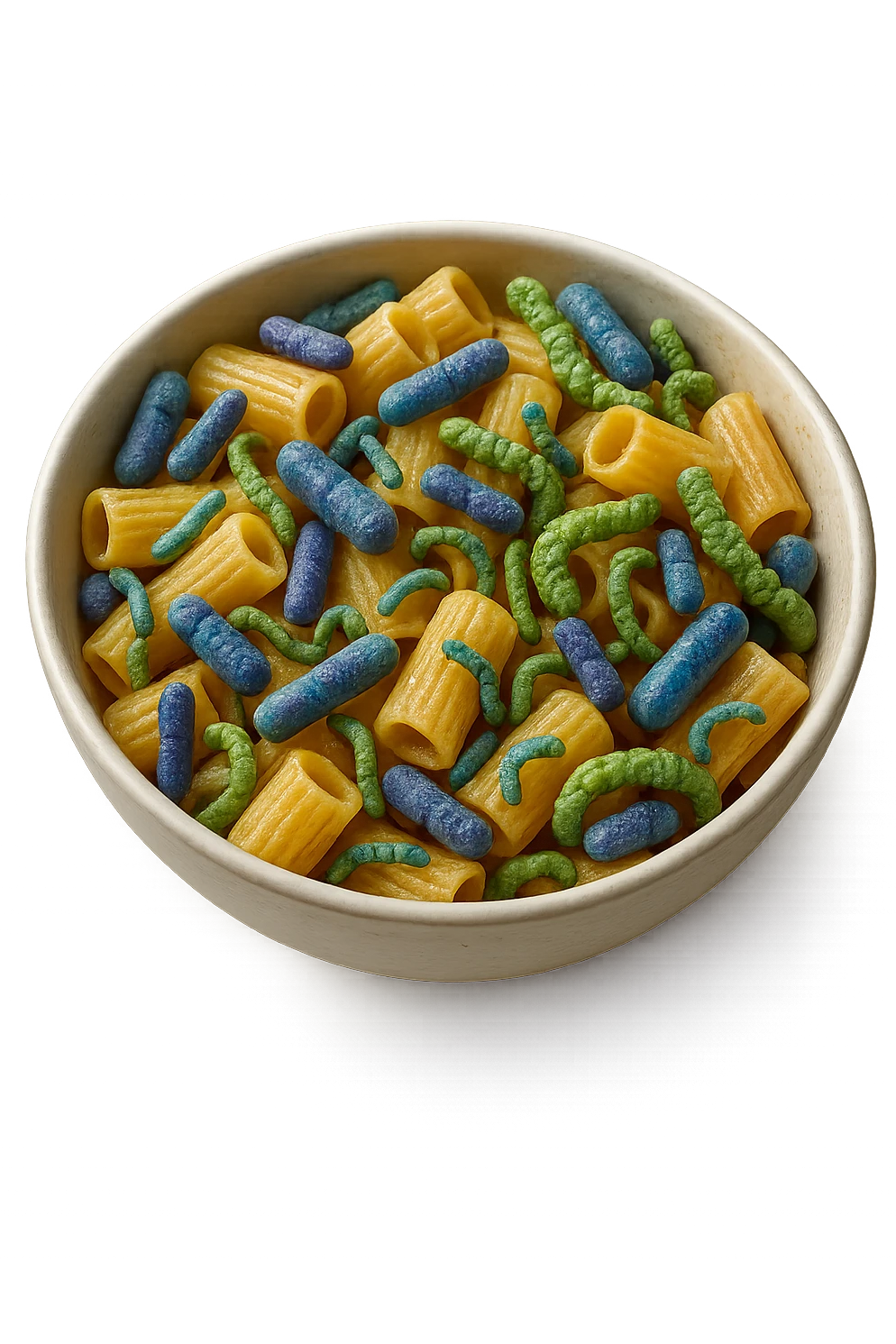BOWL DI PASTA CON BATTERI INTESTINALI DENTRO, iperrealistico 4k emoji
