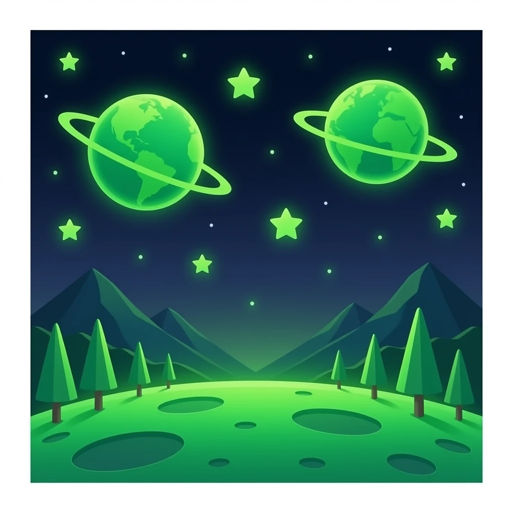Neon green planets with Neon green stars far away emoji