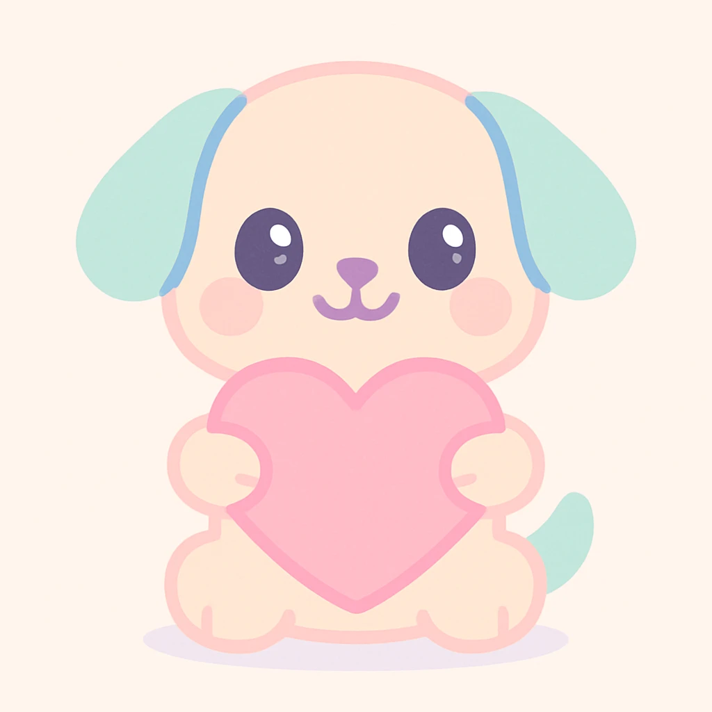 puppy holding a heart emoji