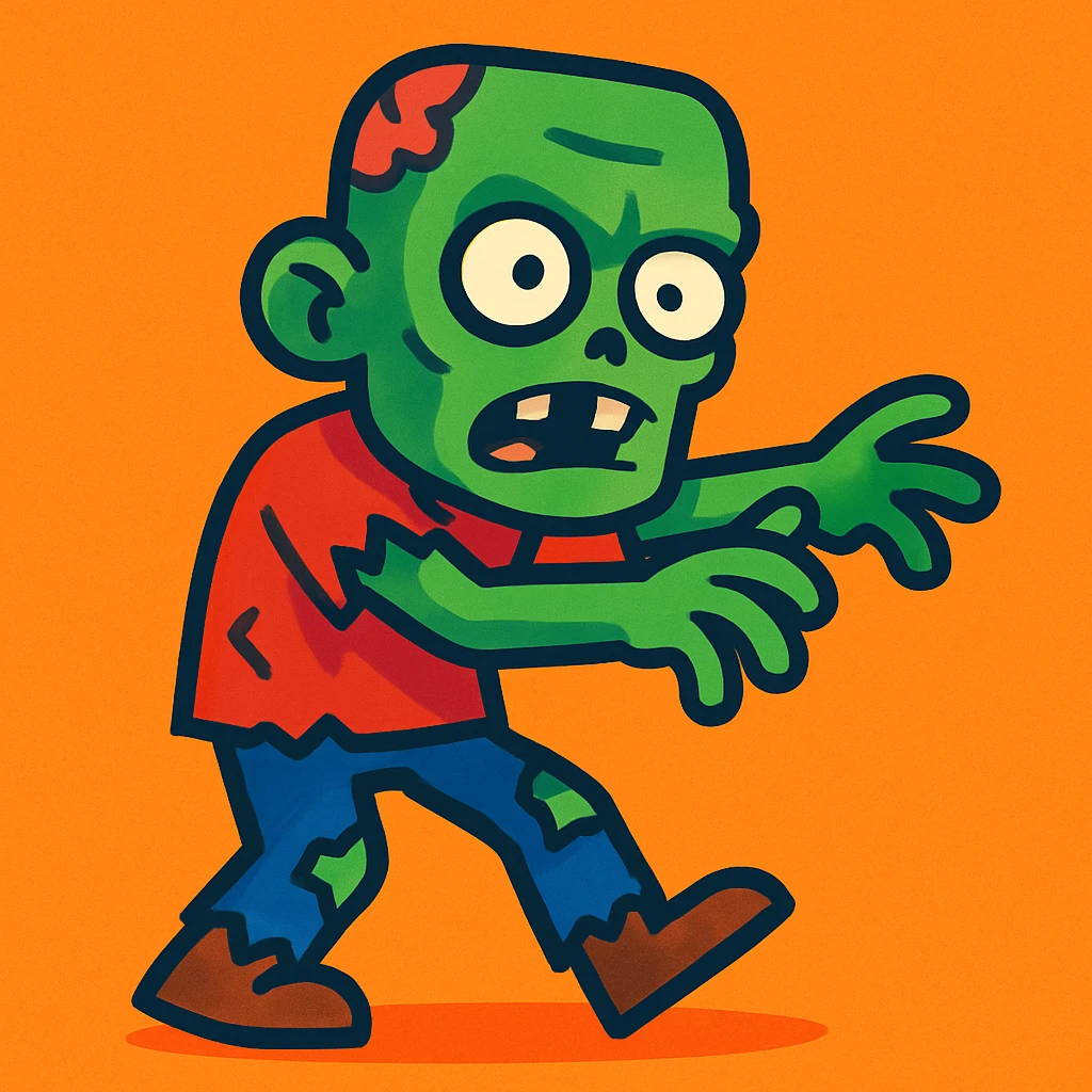 zombie cartoon style, green skin, tattered clothes emoji