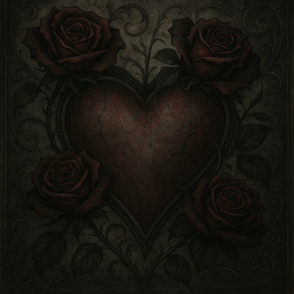 gothic heart with dark roses emoji