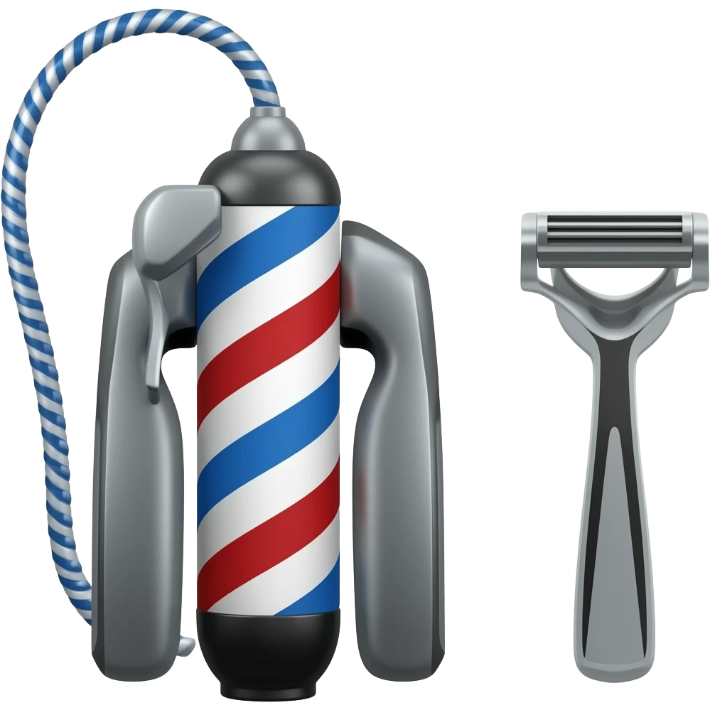 Barber haircut machine and razor blade besides emoji