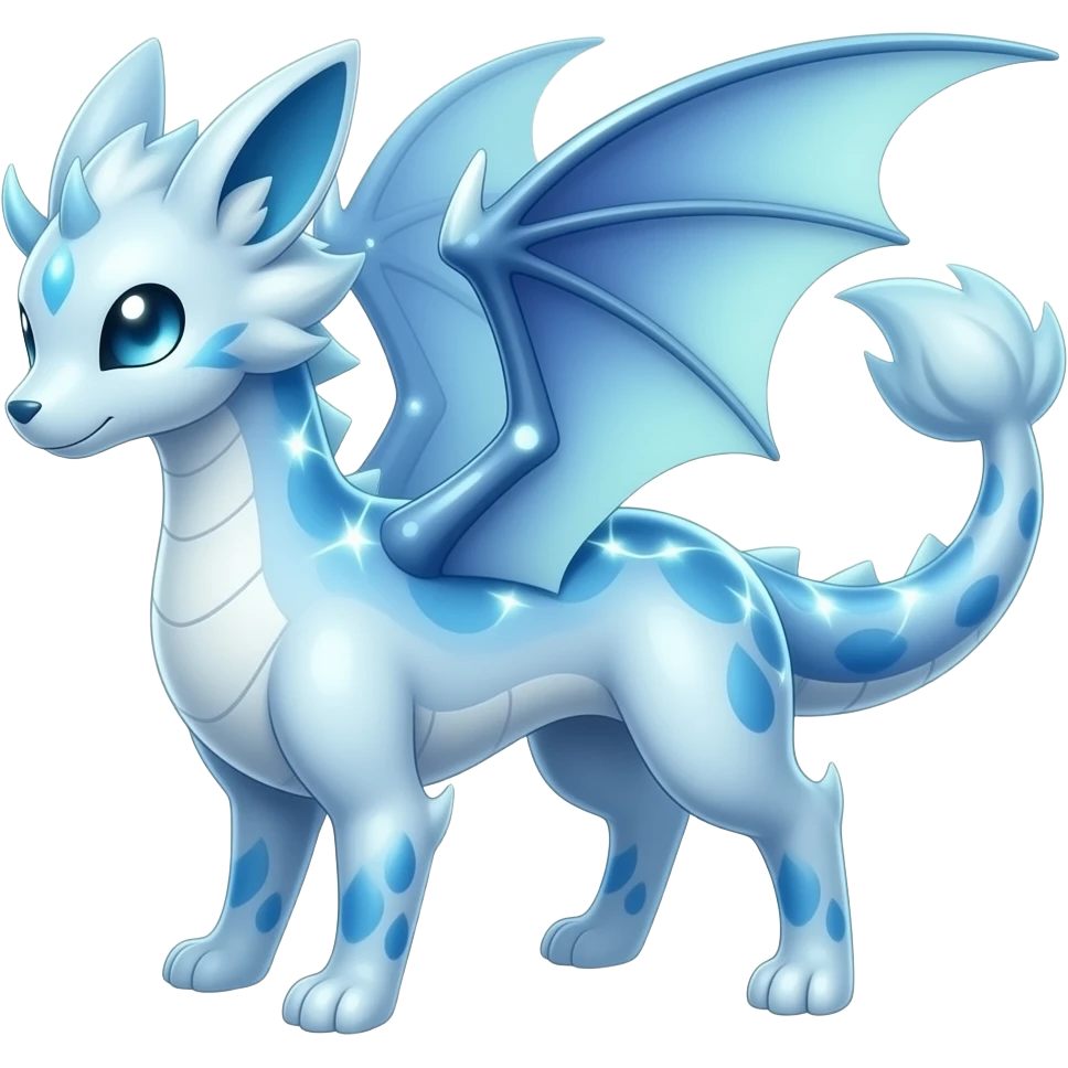 Shiny Sparkly Bioluminescent Glowing Espeon-Lumineon-Vaporeon-Amaura-Dragonair-Sylveon-Fakémon-hybrid-creature (full body) emoji