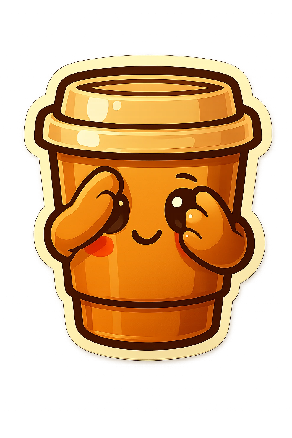 Tall coffee cup, hiding face, peeking through fingers emoji