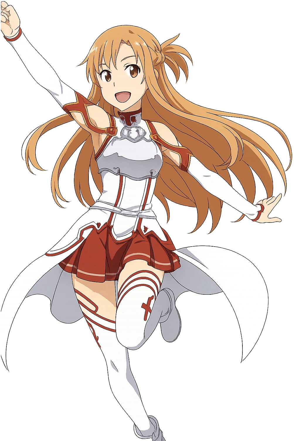 Sticker of Asuna from Sword Art Online in anime style, dynamic pose, cheerful expression, transparent background, inspired by the reference image. emoji