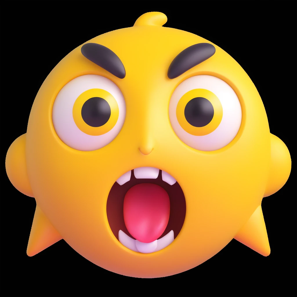 3D rendered emoji of a surprised yellow face, wide eyes and open mouth, high quality photorealistic, smooth shading, intricate details, bright colors, clean background emoji
