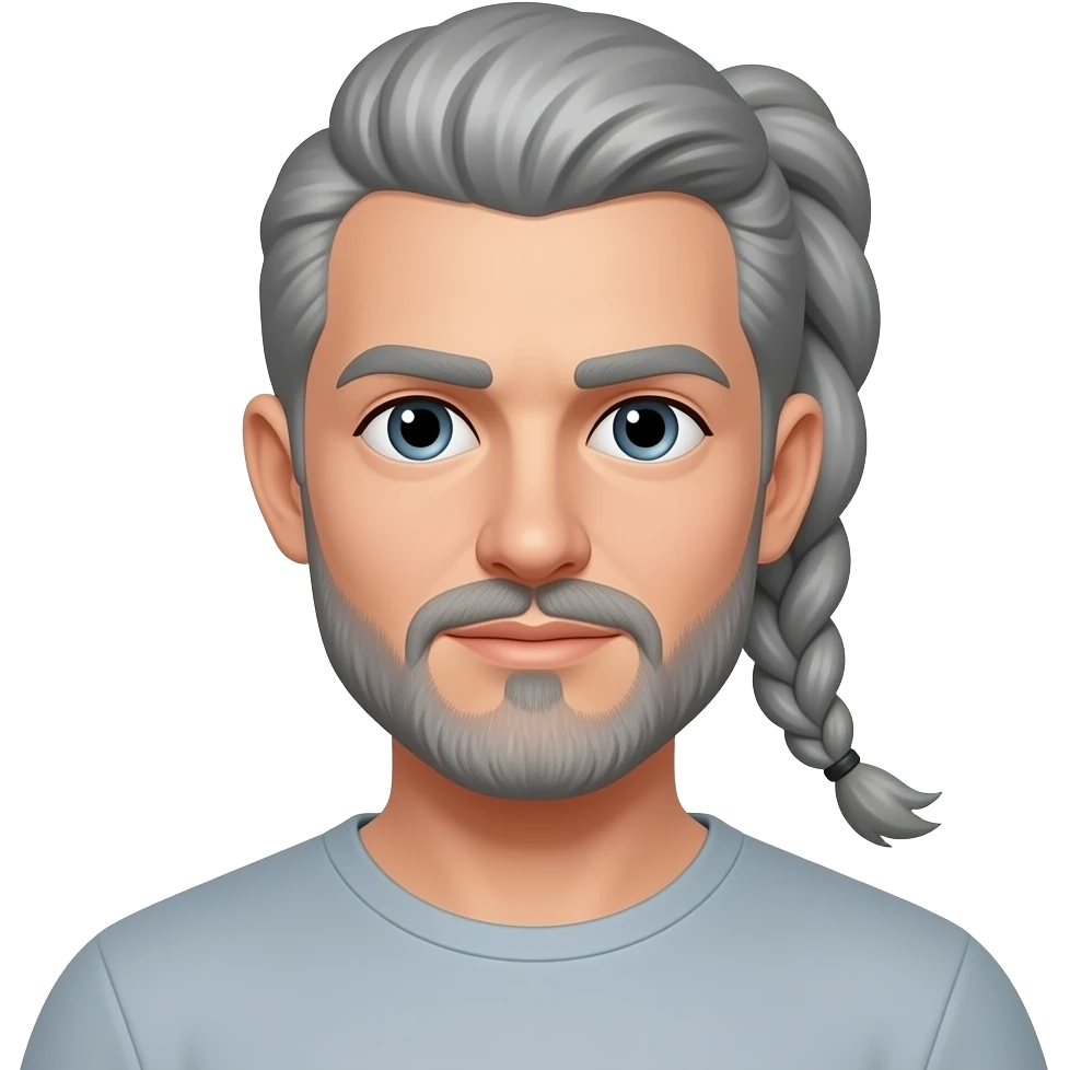 Man with gray ponytail braid mustache nd goatee emoji