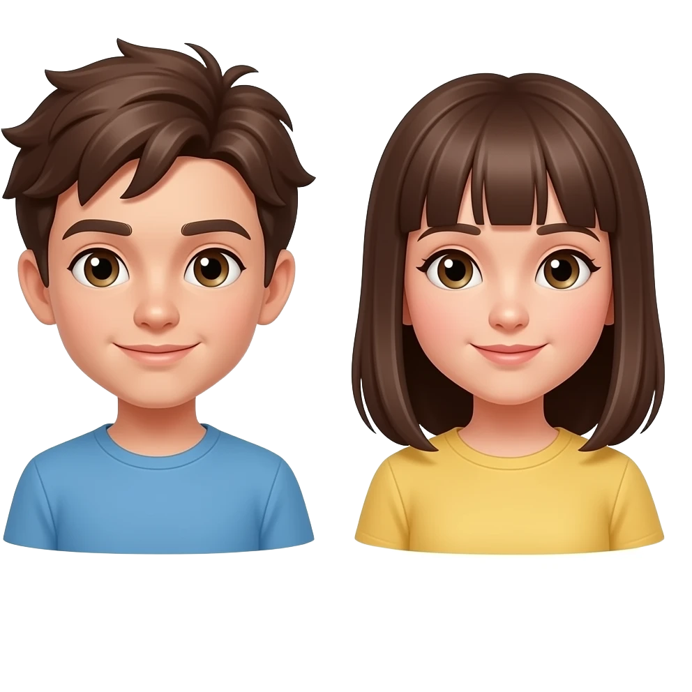 make one of them a boy thats white with brown hair and  girl with straight hair that reaches her shoulders emoji