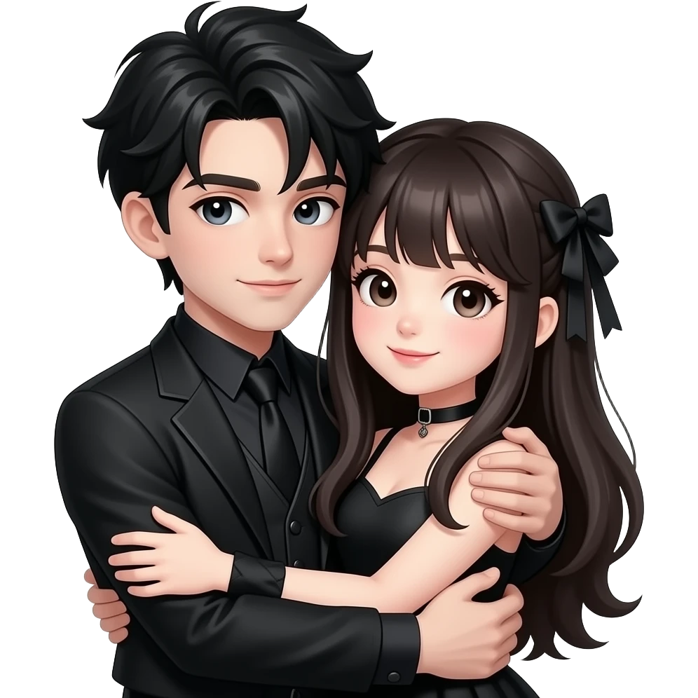 Cute gothic guy and girl hugging eachother emoji