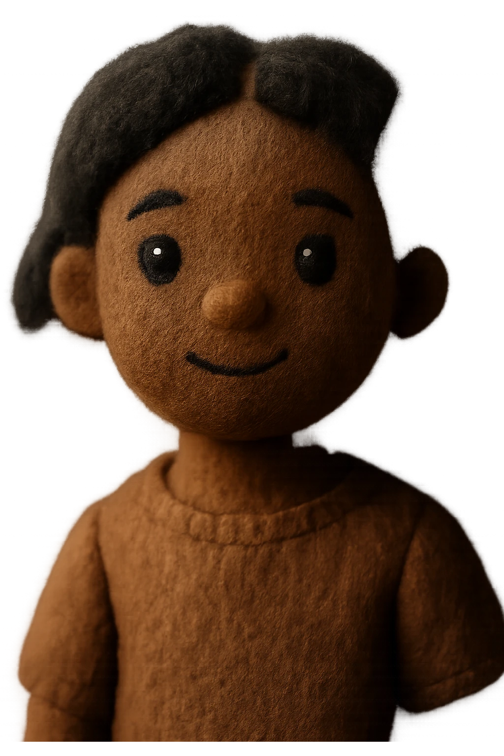 portrait illustration of a brown-skinned girl with short black curly hair parted in the middle, brown eyes emoji