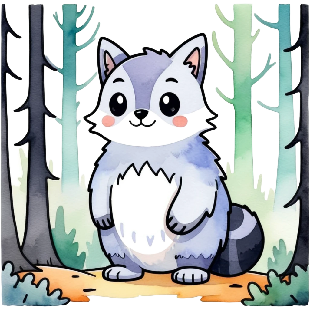 watercolor furry creature in a misty forest emoji