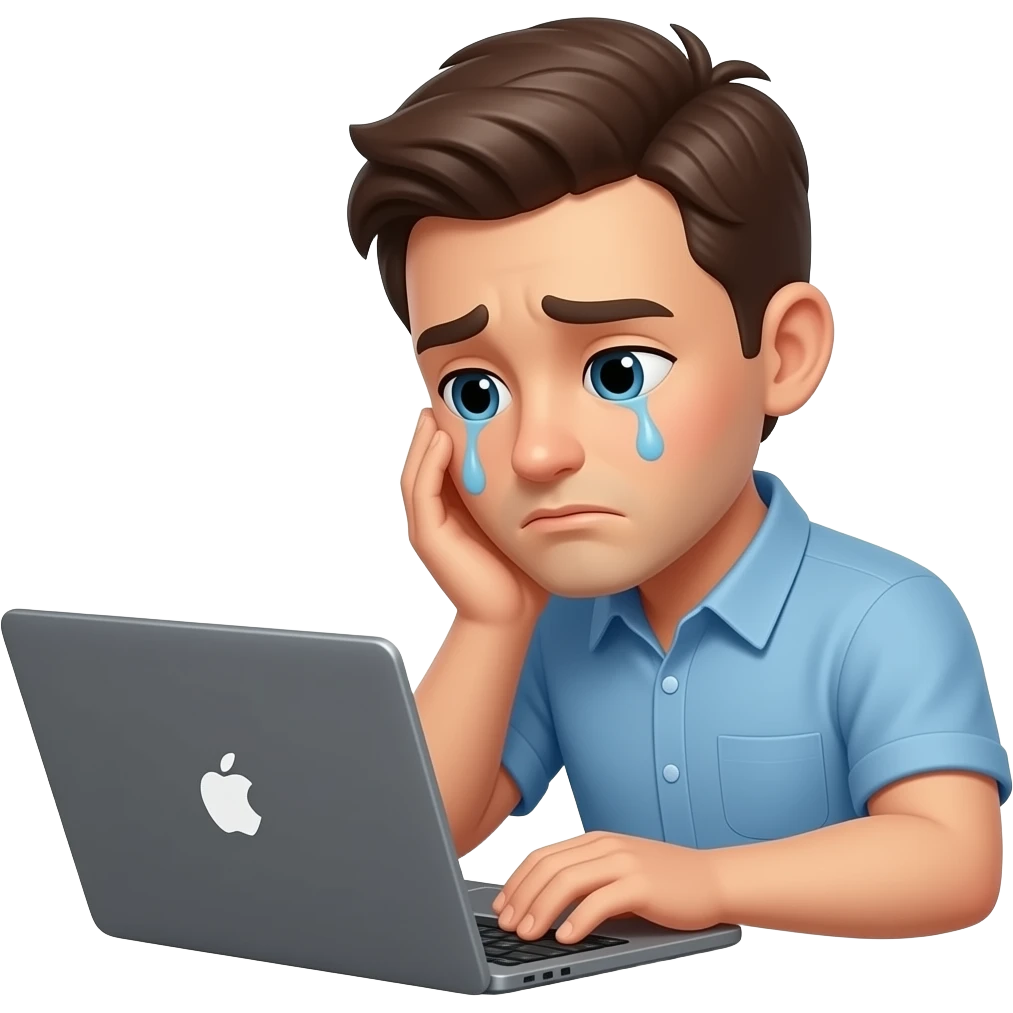 A tired emoji working on a laptop emoji