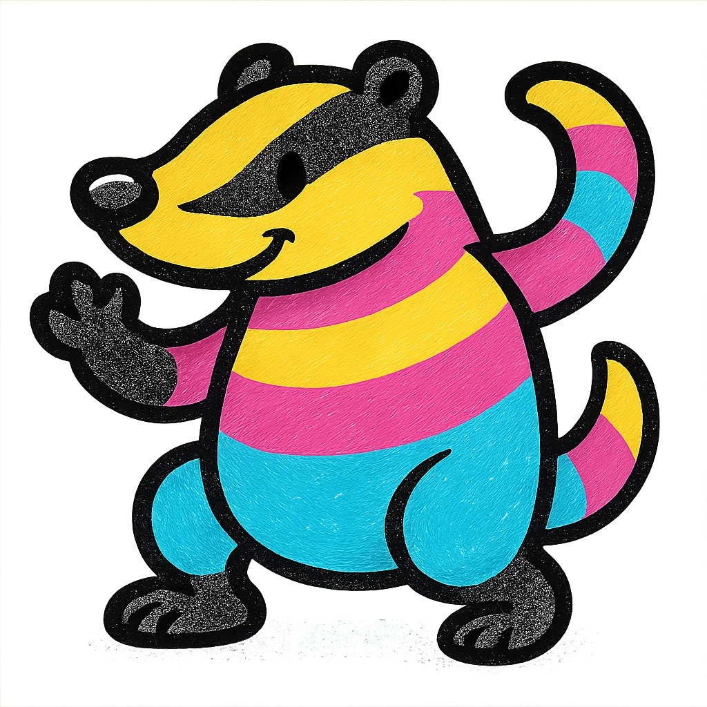 stylized badger with rainbow stripes, playful pose, minimal background emoji