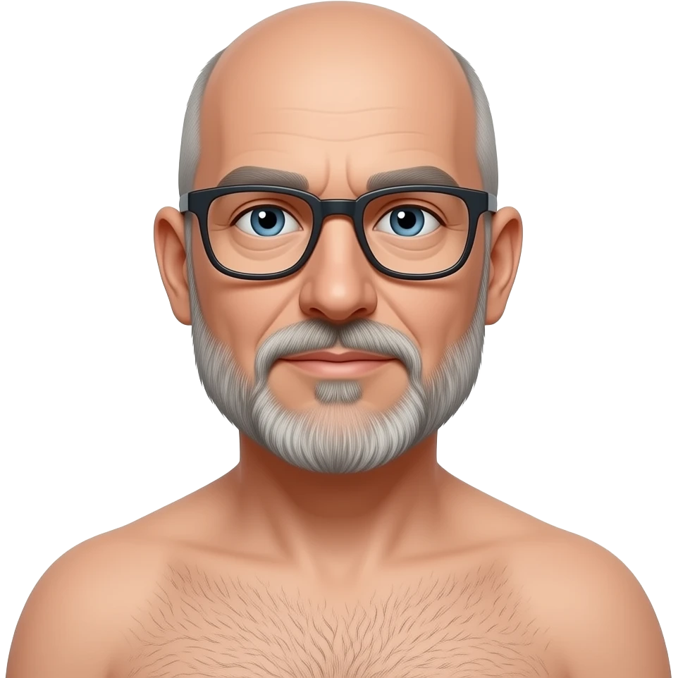 Sitting Naked older guy with glasses balding goatee beard emoji