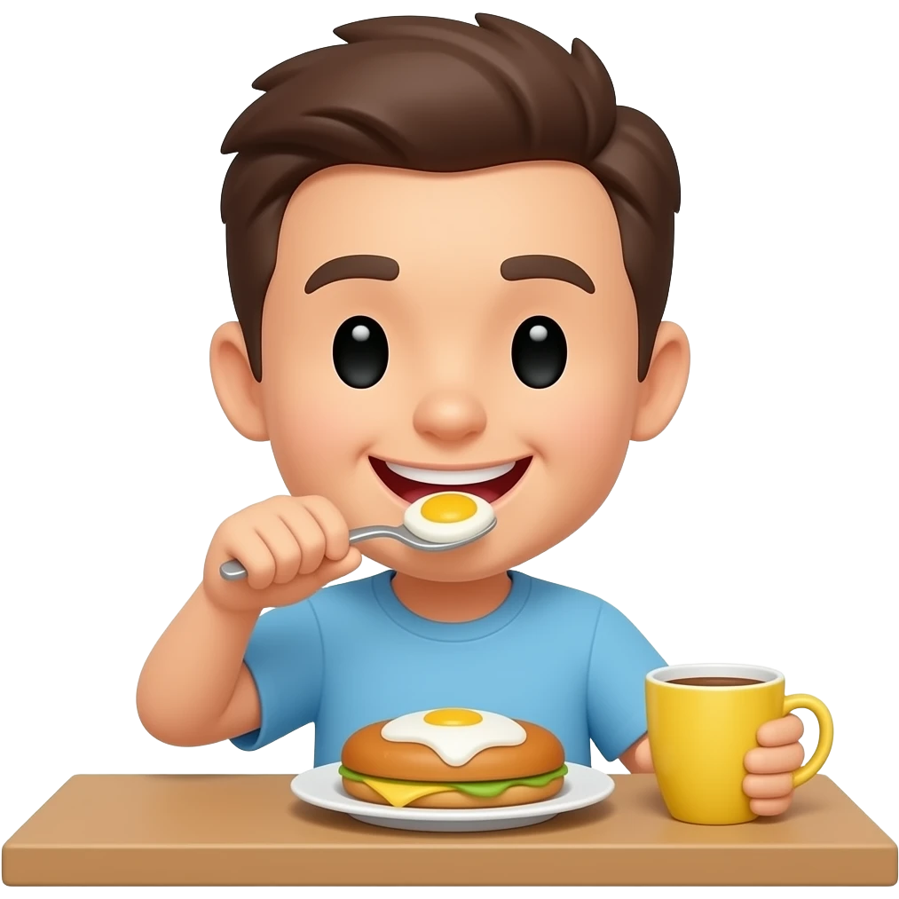 Yellow smiley emoji with good morning breakfast emoji