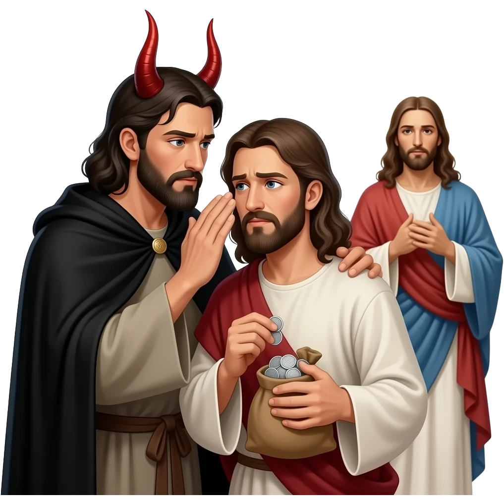 Satan whispering in Judas’s ear to betrayal Jesus for 20 pieces of silver emoji