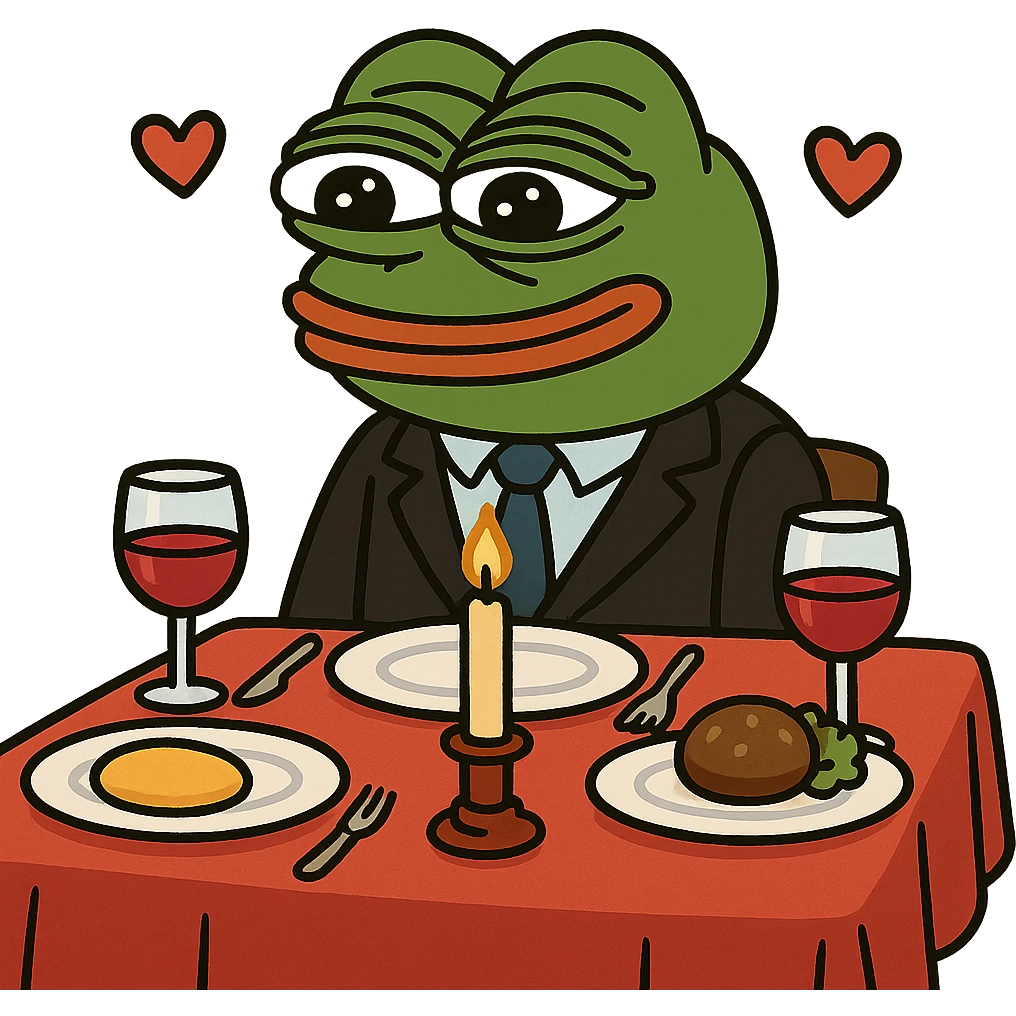 create a pepe on couple dinners, white background emoji