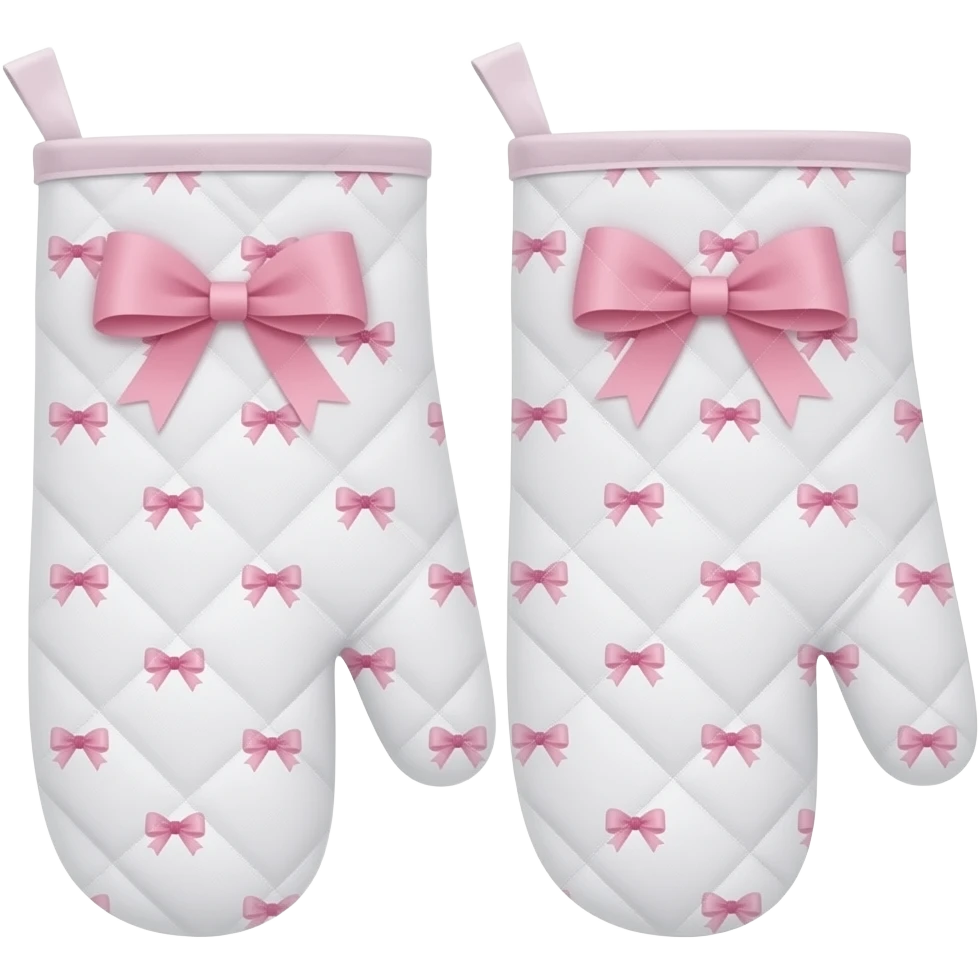 coquette pair of oven mitts with a light pink bow print emoji