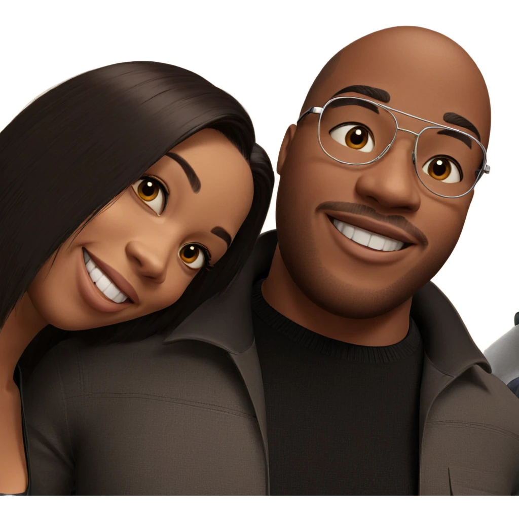 smiling couple in stylish outfits emoji