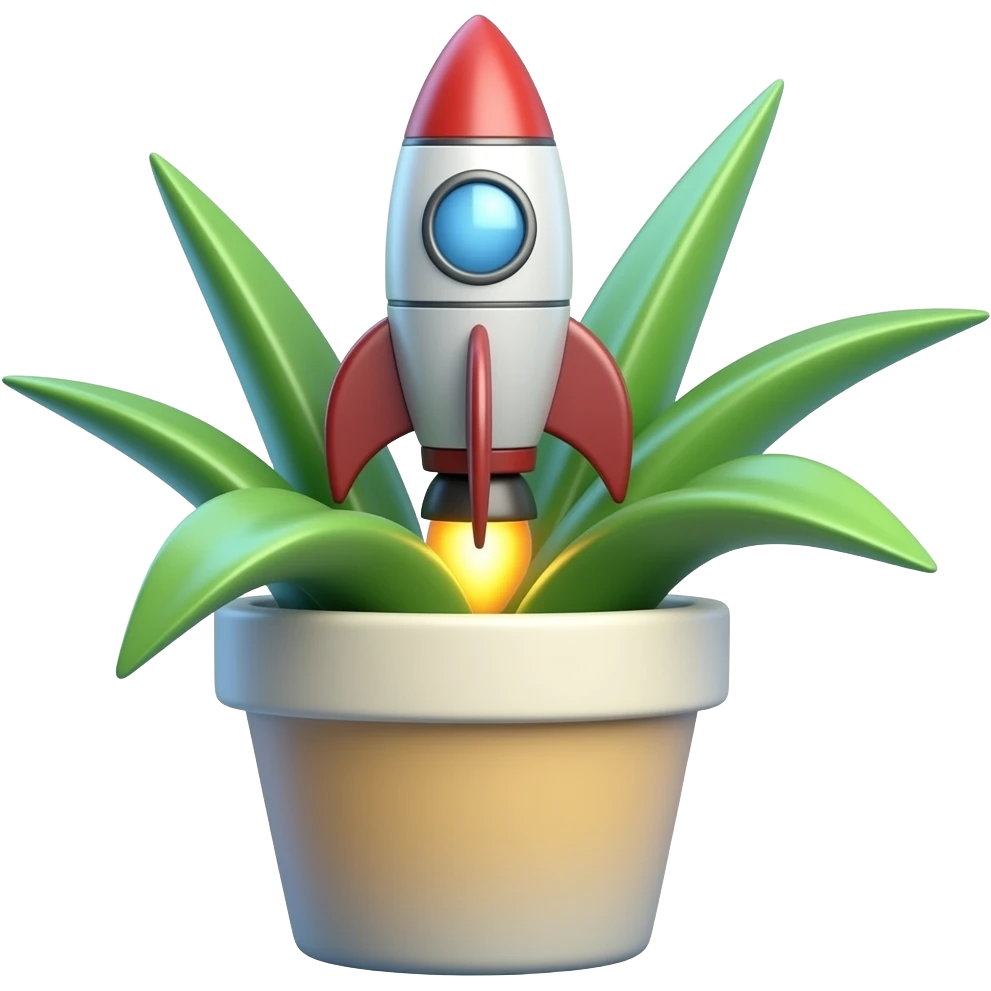 A space rocket takes off from a stylish plant pot with bright, modern colors. emoji