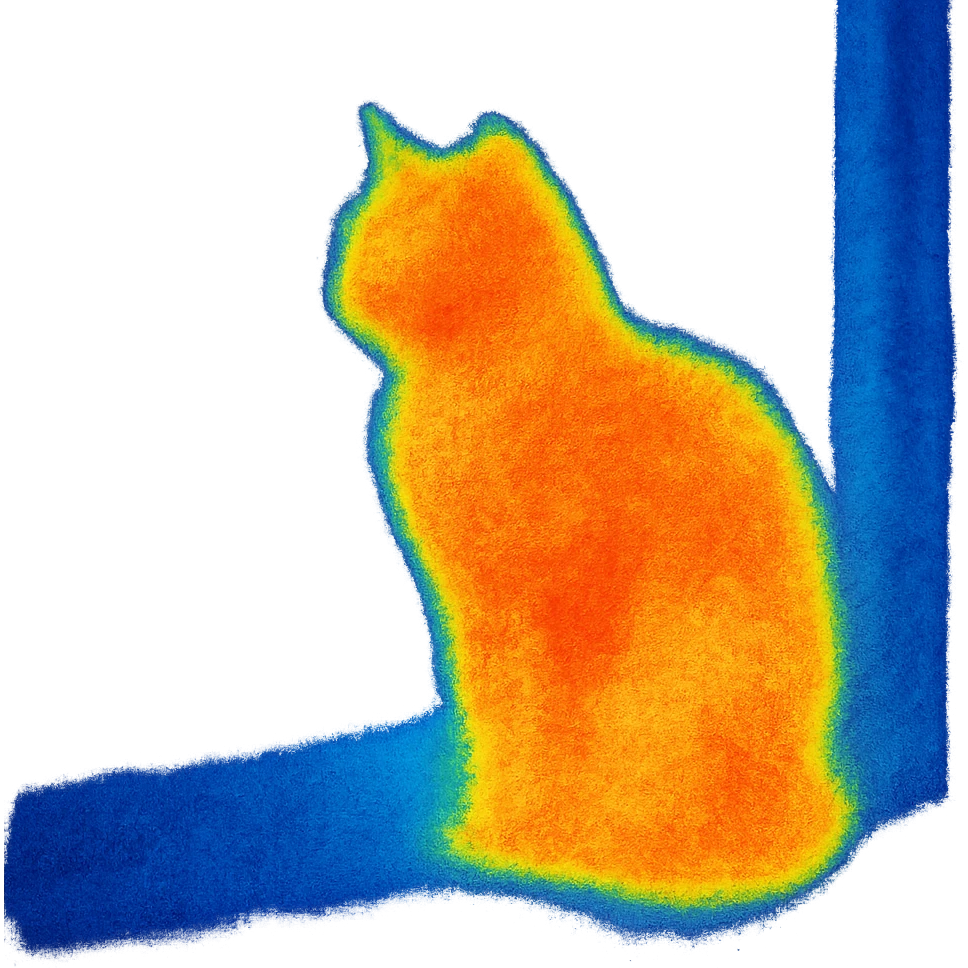 a cat sitting on a windowsill, thermal camera style, vivid heatmap colors, high contrast, no background emoji